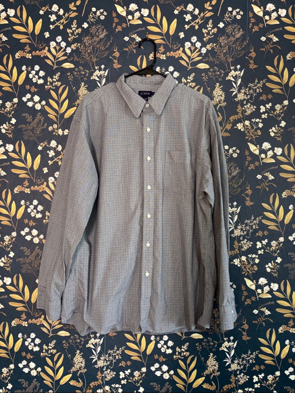 J. Crew Men's Grey Micro-Check Button-Down Shirt Size XL
